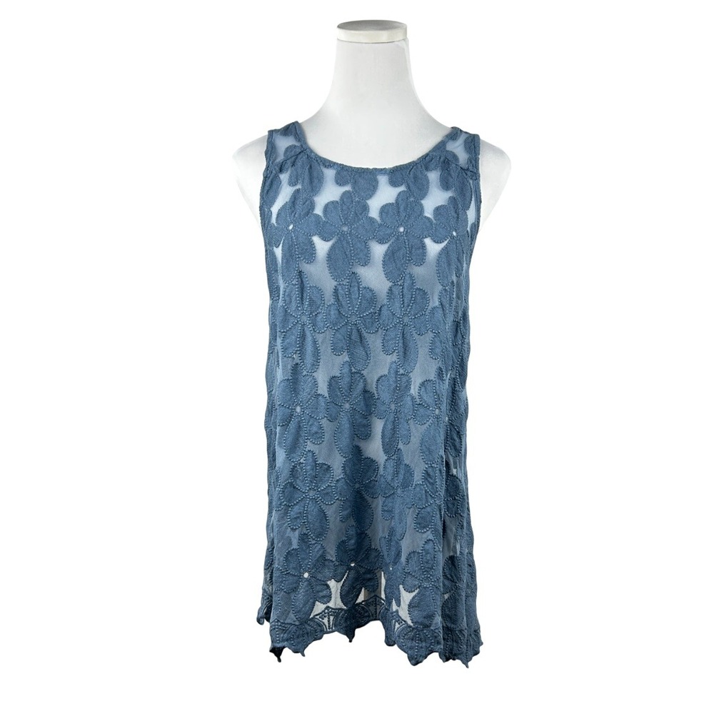 Bella Amore Top Womens XXS/SM Open Back‎ Sheer Lace Tank Sleeveless Blue Italy